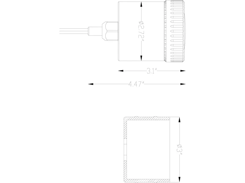 Technical drawing of the Lumien Lighting LumienPRO fixture, detailing dimensions including height, width, and cable connection for precise installation.