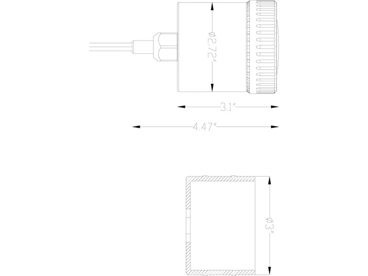 Technical drawing of the Lumien Lighting LumienPRO fixture, detailing dimensions including height, width, and cable connection for precise installation.